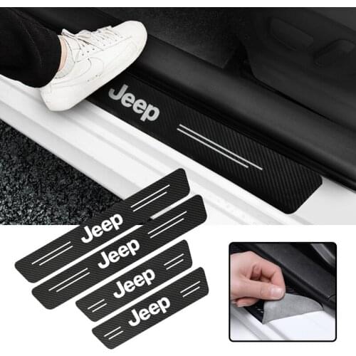 Carbon Fiber leather Car Trunk Threshold Anti-Stepping Protective Sticker For Jeep Renegade Compass Grand Cherokee Wrangler Patr