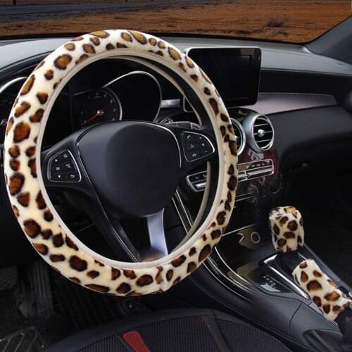 3Pcs/set Fashion Leopard Printed Steering Wheel Cover Hand Brake Gear Protective Cap for Car Auto Accessories