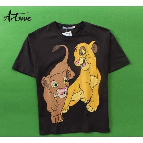 Artsnie animal cartoon print women t shirt summer 2019 o neck streetwear casual tops tee femme knitted black gray t-shirts mujer