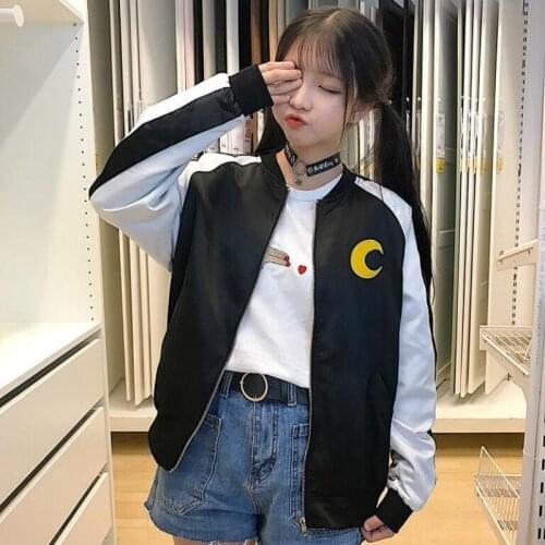 Cartoon Embroidery Women Jacket 2020 New Autumn Zipper Long Sleeve O-neck Casual Ladies Sweet Style Female Outwears Coats
