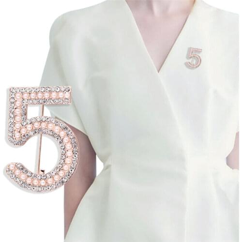Letter 5 Brooch Pin Rhinestone Crystal Coat Collar Brooch Wedding Jewelry Gift