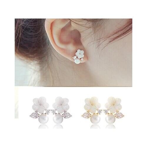 Hot Sale Design 2017 New Fashion Pearl Flower Design 925 Sterling Silver Womens Stud Earrings Jewelry Christmas Gift Wholesale