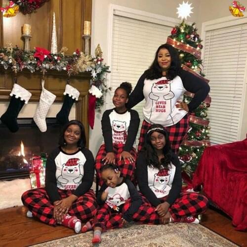 Christmas Family Pajamas Matching Sets Bear Classic Plaid Outfits Sleepwear Pjs Adult Papa Mom Kids Family Xmas Matching Clothes