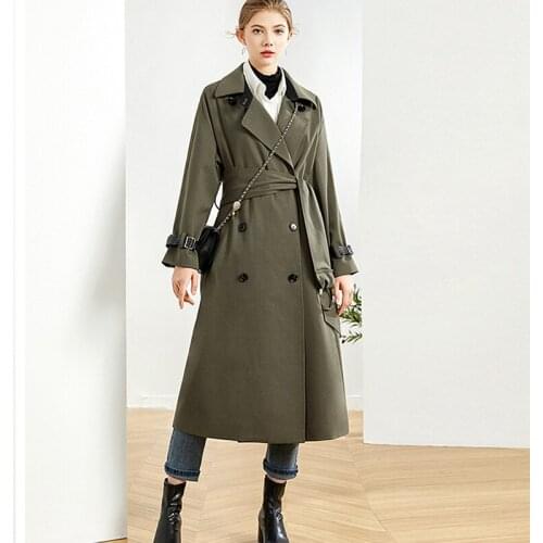 Trench Coat Women Windcoat Classical Design Dustcoat Solid Turn-down Collar Sashes Long Coat Elegant Style New Fashion