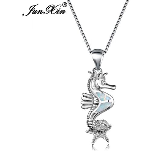 Boho Female Purple Blue White Fire Opal Necklace Silver Color Necklaces & Pendants For Women Vintage Animal Jewelry