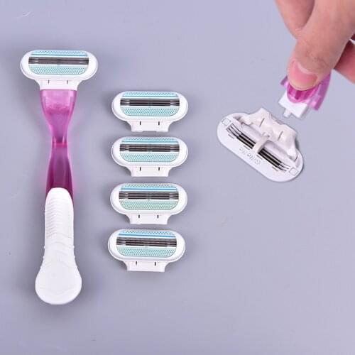 1Hand Razor Safety Beauty Manual Stainless Steel Blade Women Shaver Razor Replacement Head (with 4 Head)