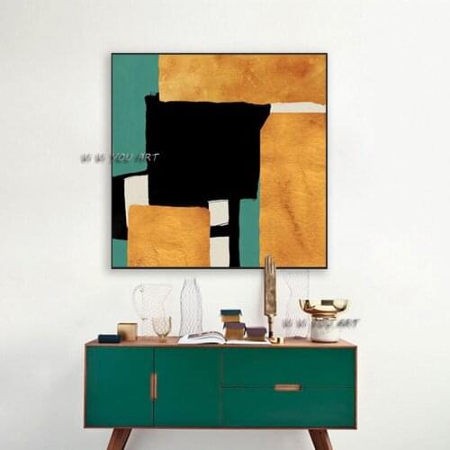 100% Handmade Abstract Oil Painting Colorful Geometry Minimalist Wall Art On Canvas Modern For Living Room Bedroom