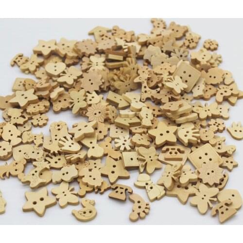 100pcs Mixed Natural Woode Button Sewing Bulk Cartoon fasteners Children for decoration or Craft Accessorie Buttons clothing set