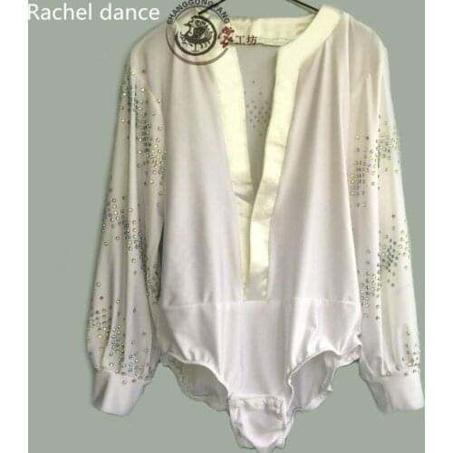 2017 Factory Outlet Can Be Mixed Batch Mens Latin Dance Dress White Long-Sleeved Diamond T-shirt Square Dance Dance Clothing