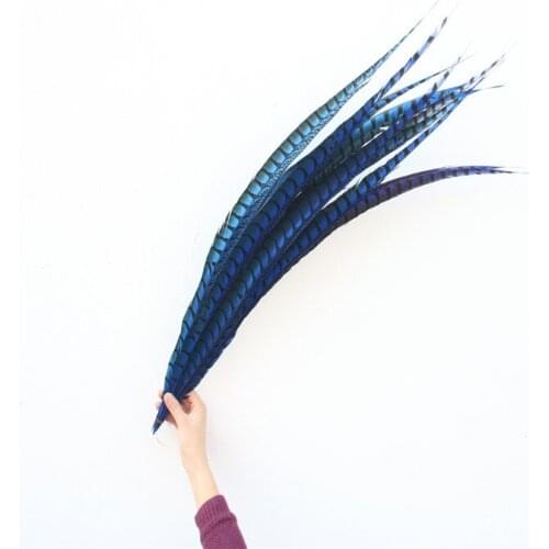 50pcs/lot dyeing Royal Blue Lady Amherst Pheasant tail Feathers for crafts 32-36Inch/80-90CM Jewelry Wedding Decoration Plume