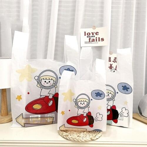 50Pcs Small Plastic Bag With Handle Supermarket Shopping Bag Food Snack Packaging Bags Business Takeaway Tote Pouches