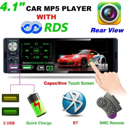 P5130 1 Din Autoradio Car Radio Bluetooth Car Stereo MP5 Player 4.1 Inch Touch Screen R D S FM AM Car Radio Support Dual USB