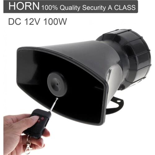 DC12V 100W 7 Sound Loud Car Warning Alarm Police Fire Emergency Siren Horn Speaker with Black Wireless Remote Controller