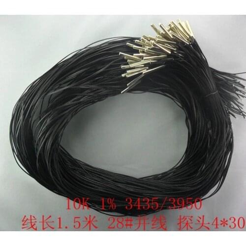 Free ship 100pcs 1.5 meters wire length 28 # paralled yarn NTC temperature sensor,probe 4*30mm 10K 1% 3950 NTC / 3435 NTC