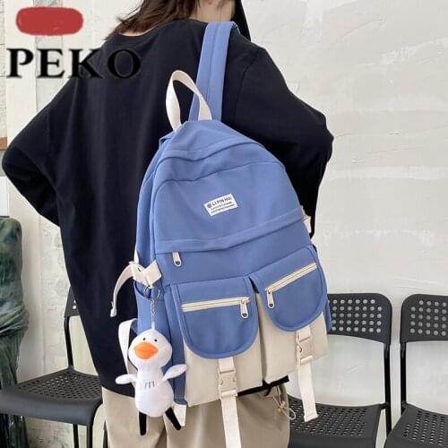 BRAND Fashion Contrast Backpack Women Waterproof Nylon Backpack Panelled Multi-Pocket School Bag For Teenage Girls Shoulder Bag