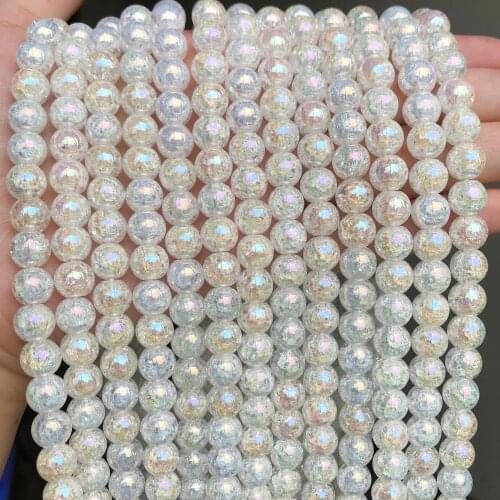 4/6/8/10/12mm Natural AB Multicolor Cracked Crystal Stone beads Round For Diy Bracelet Accessories Jewelry Making 15inch/strand