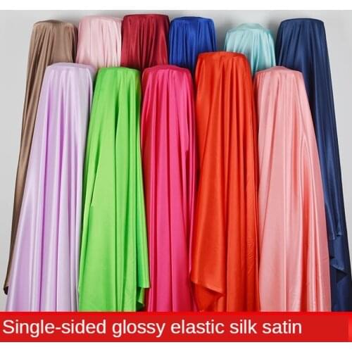 Elastic T-shirt Fabric Clothing Emulation Silk Satin Fabric Lined Dress Satin Material Brocade Blue Black Sequin Sewing Diy