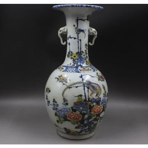 Antique QingDynasty porcelain vase,Blue & white ear bottle,Hand painting crafts,Decoration collection&adornment,Free shipping
