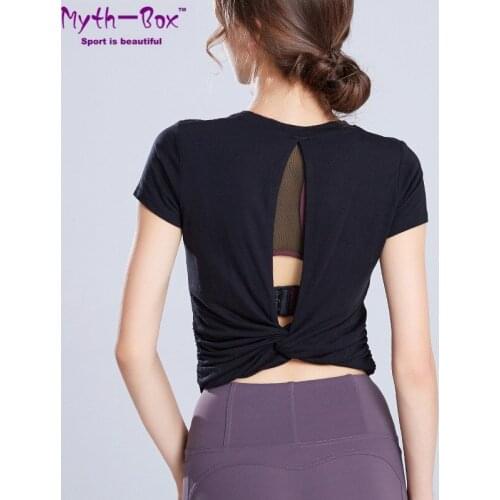 Yoga Shirts Women Running T Shirt Sexy Cross Back Hollow Short Sleeve T-shirts Breathable Sport Tops Gym Fitness Workout Blouse