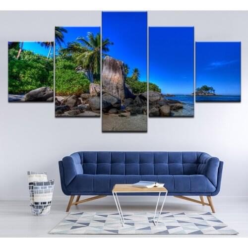 Canvas Painting landscape green trees with blue sea 5 Pieces Wall Art Painting Modular Wallpapers Poster Print Home Decor