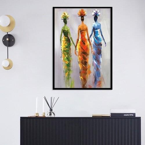 Three Women Abstract Characters Canvas Painting Red Green Blue Color Wall Art Pictures For Living Room Bedroom Home Decor Mural
