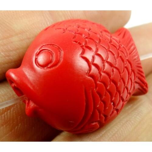 Chinese Red Organic Cinnabar carve fish pendant stone Jewelry making necklace Lucky Amulet Transshipment Evil Gift A41