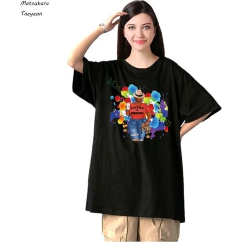 Coffe Black Girl Women T Shirt Harajuku Loose Tops Punk Women Clothing Hip Hop New Streetwear Cotton Sweatshirt Woman Tshirts