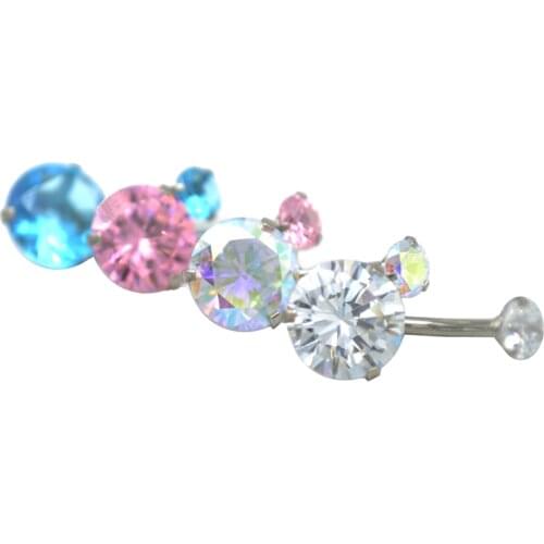 30pcs 10mm Zircon Belly Bar Ring Double CZ Stone Crystal Navel Piercing Jewelry Button Ring Body Jewelry 14G