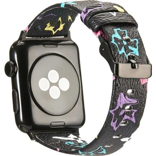 Fashion patter Leather for Apple Watch Bands 38MM 40mm 42MM 44mm for iWatch Womens Strap Classic Wristband Series 6 5 4 3 Black