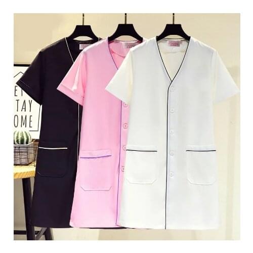 Fashion Skin manager work clothes spa uniform scrub uniform white large size frosted clothes short-sleeved experimental jacket
