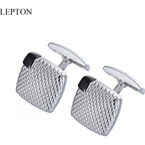 Newest Square Black Silver Color Cufflinks Lepton Stainless Steel Cufflink for Mens Wedding Groom Business Cuff Links Gemelos