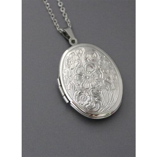 1pc Cute Oval Lotus Flower Shell Photo Frame Stainless Steel Necklace Floating Locket Charm Necklaces Women Men Memorial Jewelry