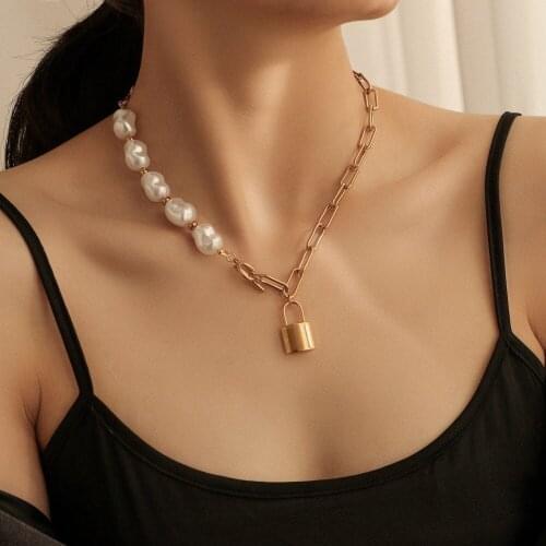 XIYANIKE 316L Stainless Steel Gold Color Lock Necklaces Thick Pearl Chain Choker 2021 Pendants For Women Fashion Party Jewelry