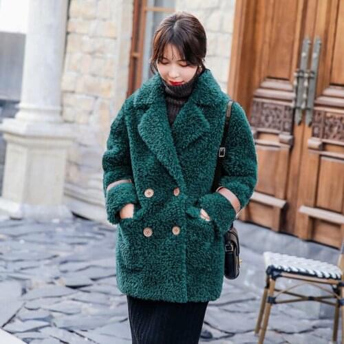 Winter women coat 2021 new fashion warm parka real fur 100% real wool coats turn-down collar jacket double-breasted big pocket