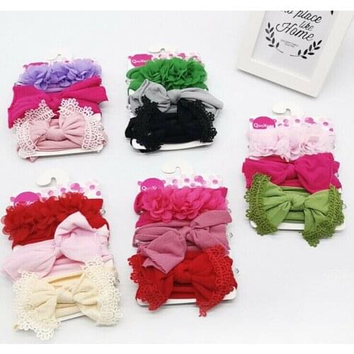 3PCS Kids Baby Girl Princess Headband Toddler Lace Bow Flower Hair Band Accessories