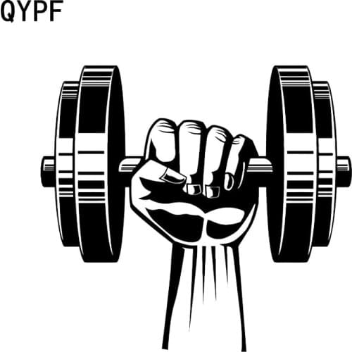 QYPF 15*13.8CM Coolest Dumbbell Fitness Sport Hand Car Sticker Vinyl Motorcycle Bicycle Accessories Decoration C16-0278