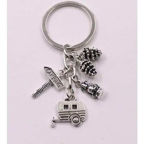 Camping Keychain Trailer,RV Caravan Campground Key Chain,Guiding Sign and Horse Light KeyChain,Nature Outdoors,Snowbirds Keyring
