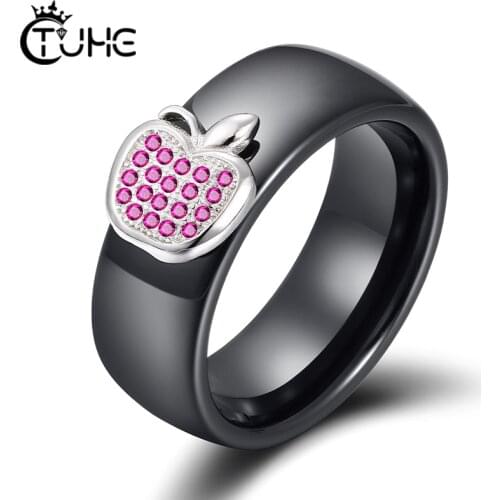 Chic Simple Fruit Shaped Ceramic Rings For Women 925 Sterling Silver With Crystal Cute 8mm Wedding Ring Engagement Jewelry Gifts