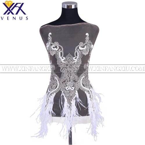 XFX 1Pcs Handmade Large Size Rhinestones Beads Feather Patches Embroidered Rhinestone Wedding Dress Applique Wedding Sequin Trimming Arts,crafts&Sewing