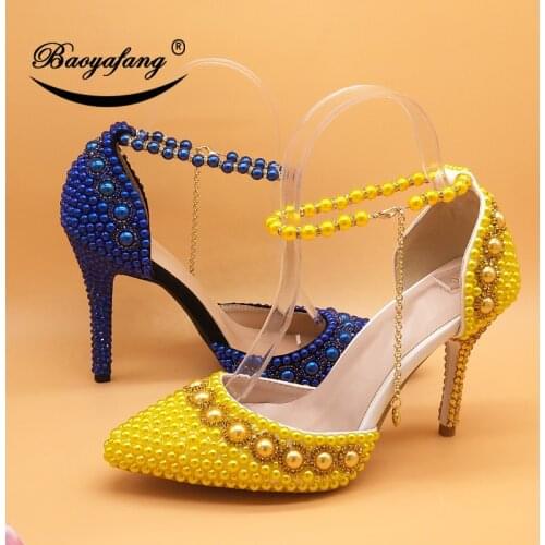 Pointed toe Womens wedding shoes Ankle strap Buckle shoes Pearl crystal party dress shoes white/red/pink Beads shoes woman 9cm