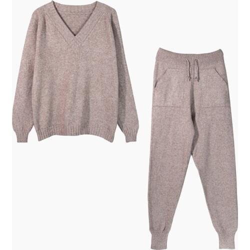 European fashion latest design Womens Knitted Sweater + Wide Leg Pants Female outfits dropshipping