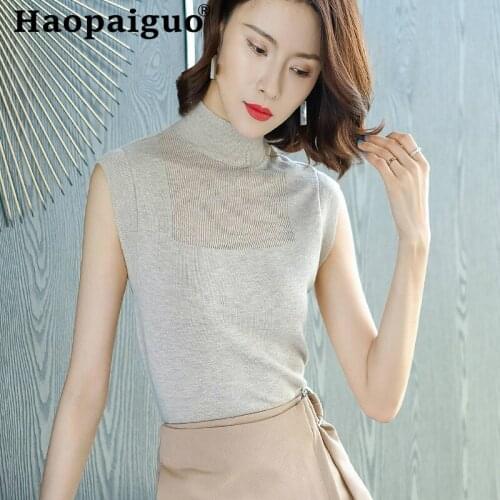 Modis Cotton Knitted Sweater Autumn Fit Jumper Women Sleeveless Pink Black Sweater Women Basic Top Ladies Pullover Pull Femme