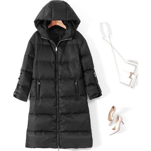 Winter 2020 pure color female more European and American fashion hooded down jacket to keep warm in knee-high long coat