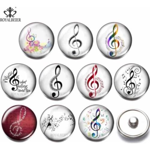 10pcs/lot Music Rhythm Musical Note DIY Bracelet Snaps Jewelry Love Music 18mm Snap Button Jewelry Glass