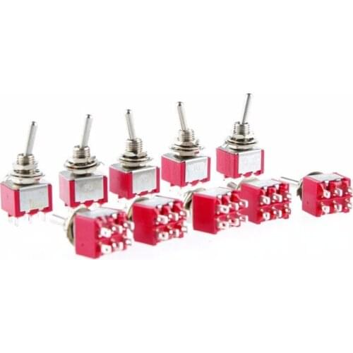10x MTS-202 2A/250VAC 5A/120VAC DPDT ON/ON 6 Pin Panel Mounted Toggle Switch