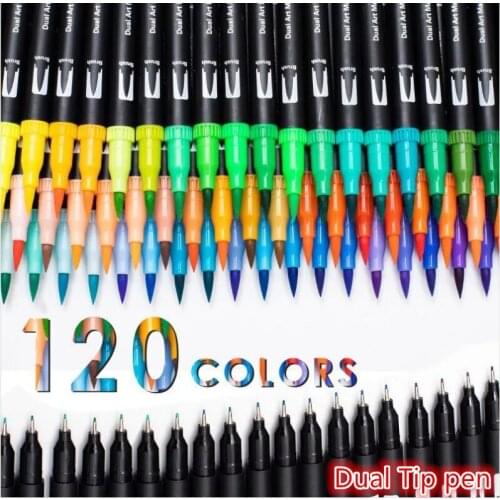 120 Color FineLiner Dual Tip Brush Pen Felt-Tip Pen Drawing Painting Watercolor Art Marker Pens For School Stationery Supplies