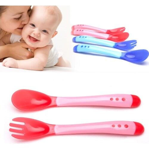2pcs/set Temperature Sensing Spoon and Fork for Baby Safety Infant Feeding Spoons Kids Children Boy Girl Toddler Flatware