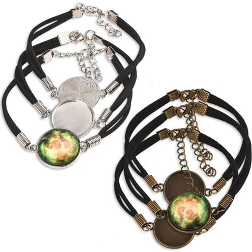 20pcs Leather Bracelet Blanks fit Round 20mm Cabochon Base Setting Cameo Connector Bezels Tray for DIY Jewelry Making Findings