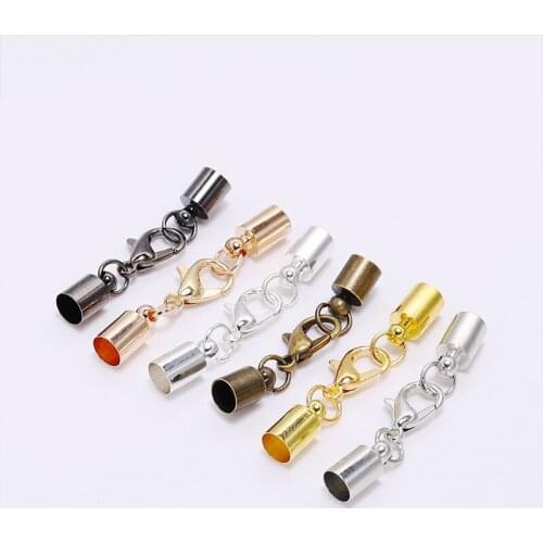 3-10mm 10pcs/Lot Leather Cord Bracelet Lobster Clasps Hooks Crimps End Tip Caps Connectors For Jewelry Making Findings
