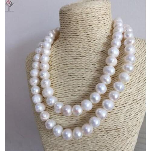 30'' 80cm Women Jewelry necklace 10x12mm white baroque pearl handmade real natural freshwater pearl gift